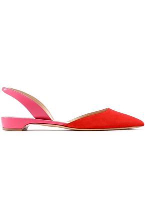 Click to view more detailed imagery on our partner's website Paul Andrew Woman Rhea Two-Tone Suede And Leather Slingback Point-Toe Flats Tomato Red