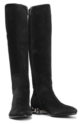 Dolce & Gabbana Woman Embellished Suede Boots Black