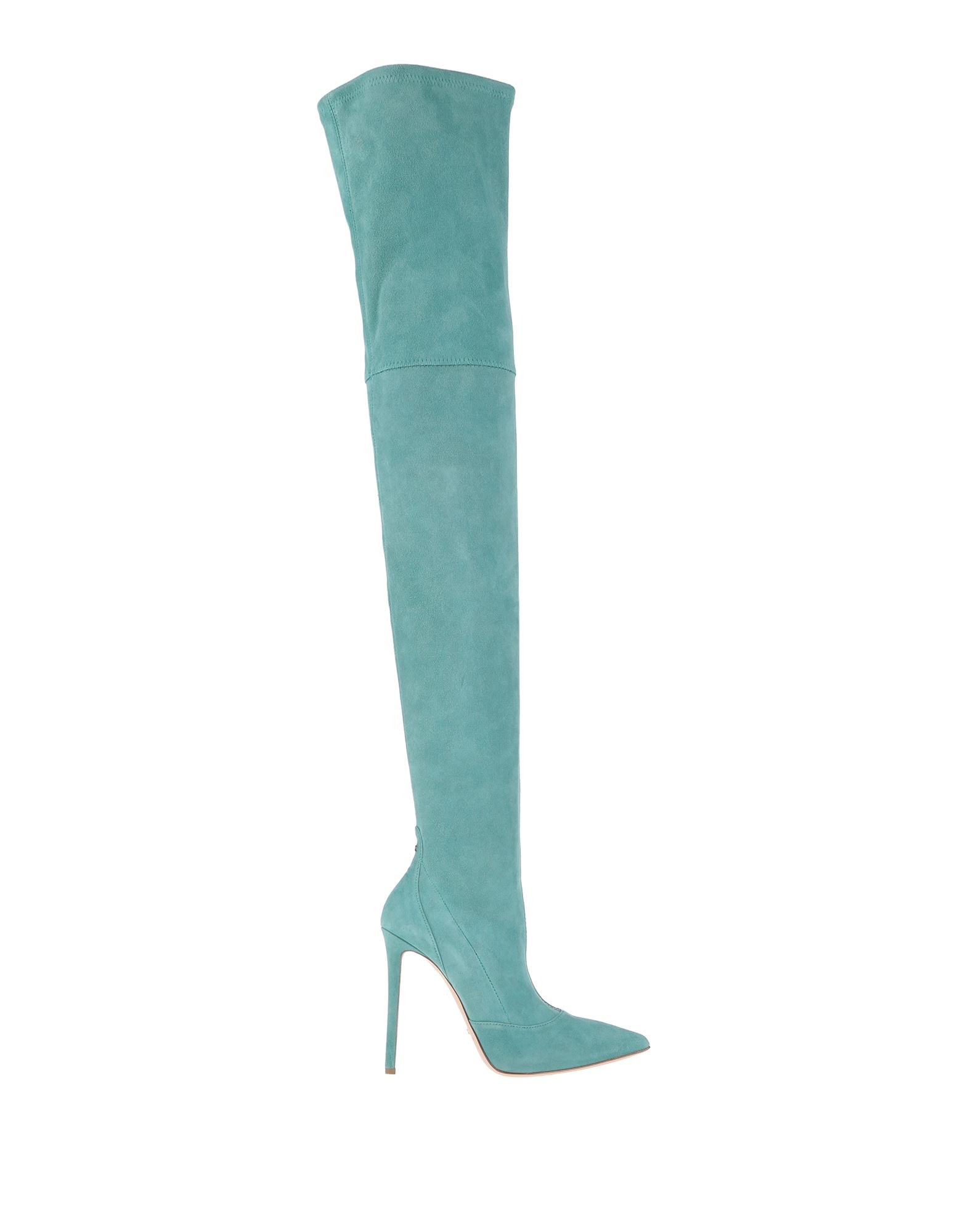 Shop Elisabetta Franchi Woman Boot Turquoise Size 7 Soft Leather In Blue
