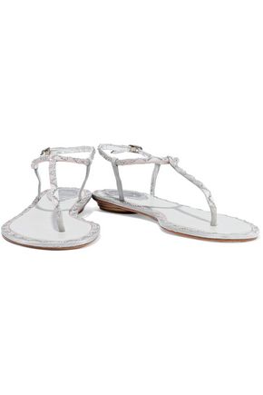 René Caovilla Crystal-embellished Two-tone Satin Sandals In Gray