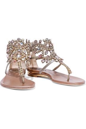 René Caovilla Metallic Embellished Ayers Sandals In Gray