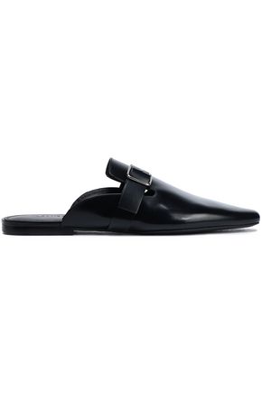 Click to view more detailed imagery on our partner's website Jil Sander Woman Buckled Glossed-Leather Slippers Black