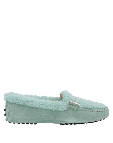 Tod's Woman Loafers Light Green Size 6.5 Leather, Shearling