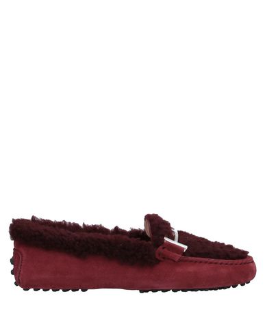 Tod's Woman Loafers Burgundy Size 6 Leather, Shearling