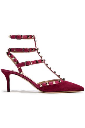 VALENTINO GARAVANI Rockstud leather-trimmed suede pumps