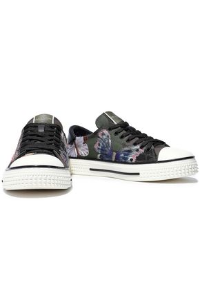 Valentino Garavani Camu Butterfly Leather-trimmed Embroidered Printed Canvas Trainers In Army Green