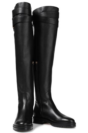 Valentino Garavani Buckle-detailed Textured-leather Over-the-knee Boots In Black