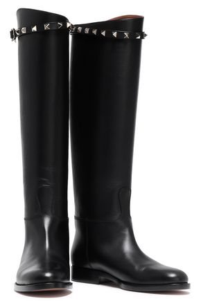 Valentino Garavani Woman Studded Leather Knee Boots Black