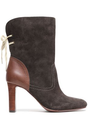 SEE BY CHLOÉ Lara lace-up leather-paneled suede ankle boots