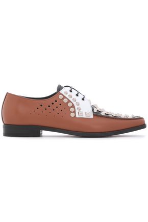PRADA Studded color-block perforated leather brogues