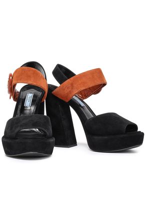 Prada Two-tone Suede Platform Sandals In Black