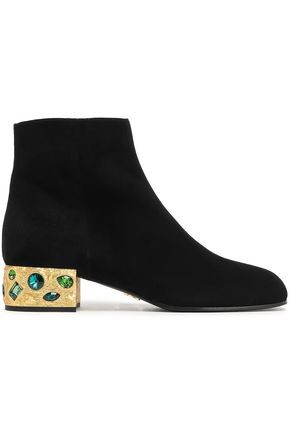 PRADA Crystal-embellished suede ankle boots