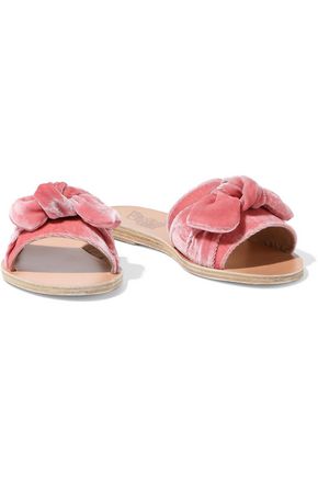 Click to view more detailed imagery on our partner's website Ancient Greek Sandals Taygete Bow-embellished Velvet Slides In Pink