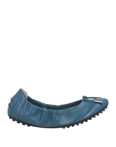 TOD'S TOD'S WOMAN BALLET FLATS SLATE BLUE SIZE 8 LEATHER 