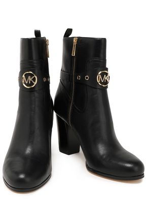 Michael Michael Kors Woman Heather Logo-embellished Leather Ankle Boots ...