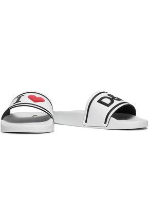 Dolce & Gabbana Embossed Leather Slides In White