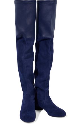 blue suede over the knee boots