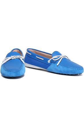Tod's Appliquéd Leather, Suede And Neoprene Loafers In Blue