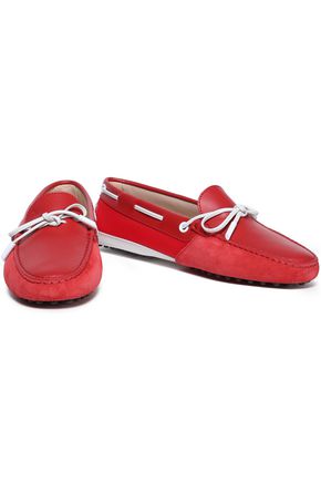 Tod's Appliquéd Leather, Suede And Neoprene Loafers In Red