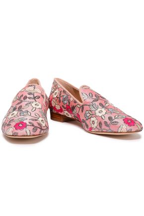 Stuart Weitzman Embroidered Cotton-blend Canvas Loafers In Baby Pink ...