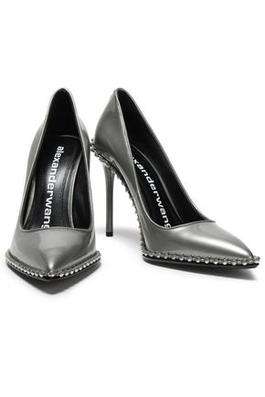 Click to view more detailed imagery on our partner's website Alexander Wang Rie Studded Metallic Patent-leather Pumps In Silver