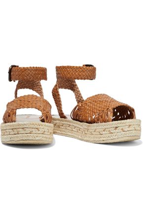 Shop Zimmermann Woven Leather Platform Espadrille Sandals In Tan