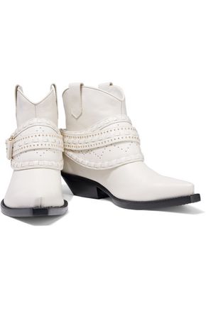 Zimmermann Cowboy Buckled Studded Leather Ankle Boots In Off-white ...