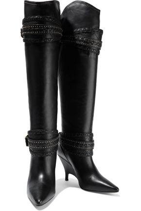 Zimmermann Embellished Perforated Leather Knee Boots In Black