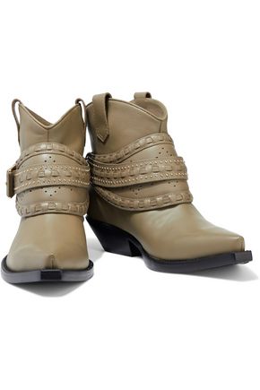 Zimmermann Woman Embellished Leather Ankle Boots Sage Green
