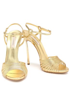 Casadei Strap-detailed Metallic-leather In Gold
