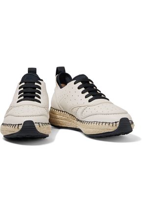 Tod's Jute-trimmed Perforated Textured-leather Sneakers In White