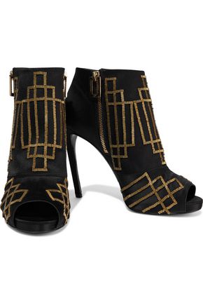 Roger Vivier Woman Bead-embellished Satin Ankle Boots Black