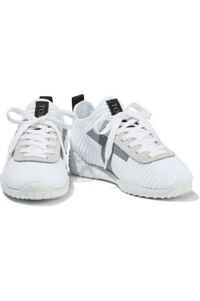 Tod's Woman Sportiva Suede-trimmed Ribbed-knit Trainers White