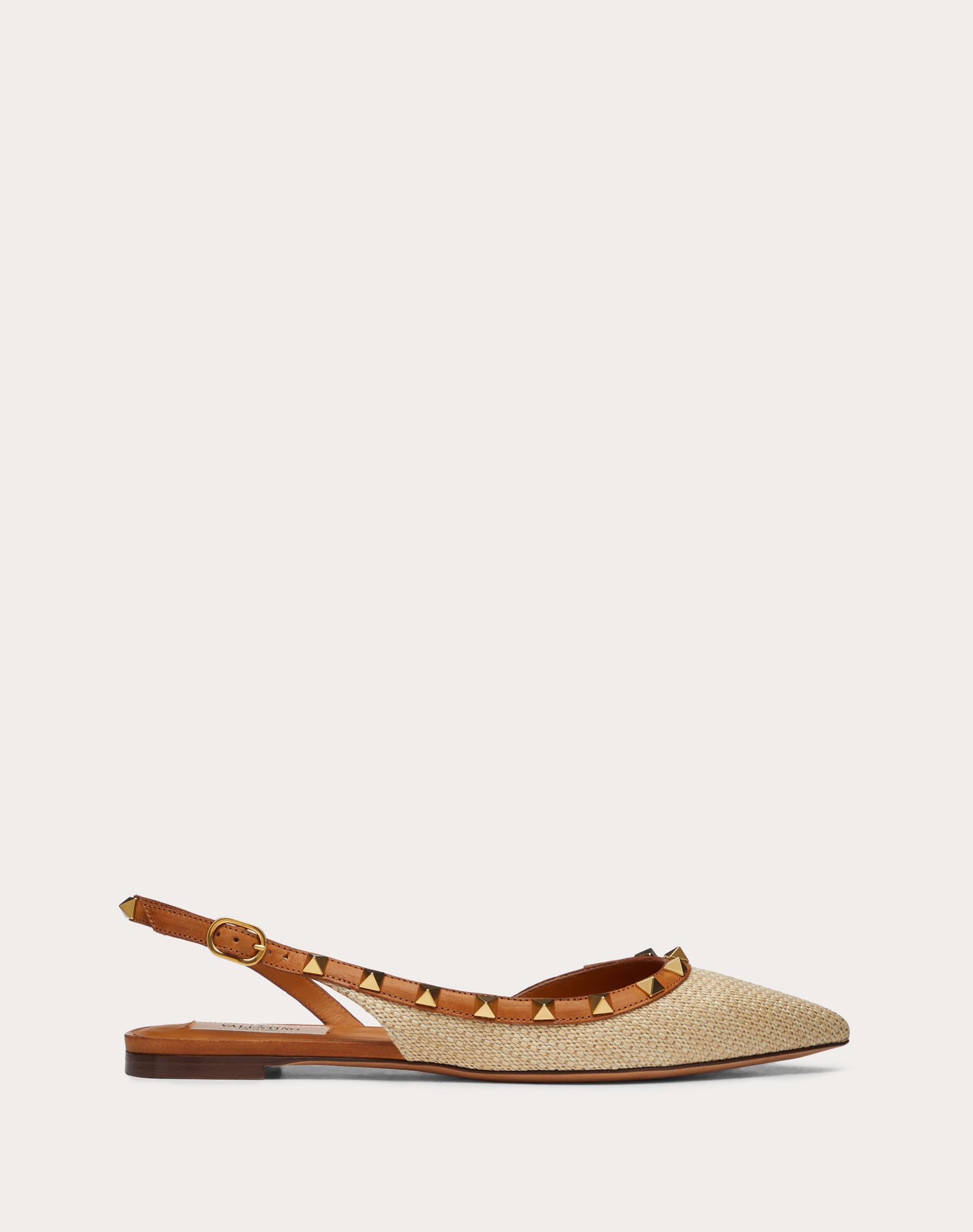 Valentino Garavani Rockstud Raffia Slingback Ballet Flat In Natural ...