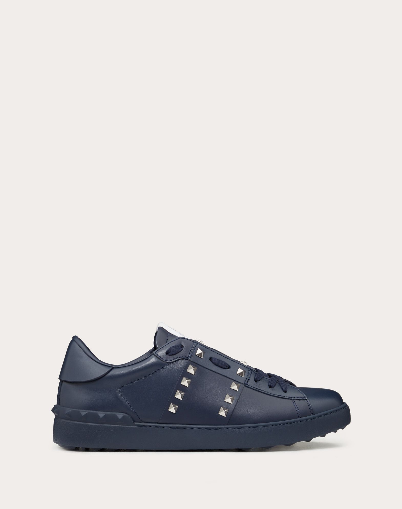 Valentino Rockstud Untitled Studded Leather Sneakers In Marine