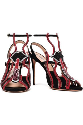 Valentino Garavani Woman Embellished Suede Sandals Black