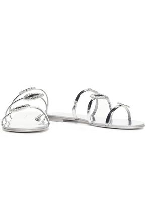 Giuseppe Zanotti Anya Bouche Crystal-embellished Mirrored-leather Sandals In Silver