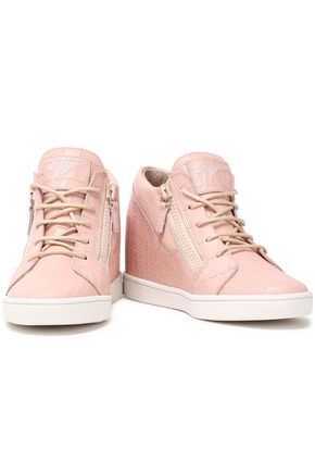 Giuseppe Zanotti Ilean Croc-effect Leather Wedge Sneakers In Baby Pink