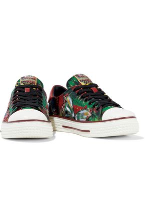 Valentino Garavani Leather-trimmed Embroidered Tie-dyed Canvas Sneakers In Green