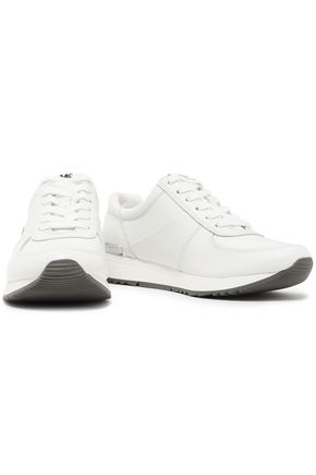 Michael Michael Kors Silver Tone-trimmed Leather Sneakers In White