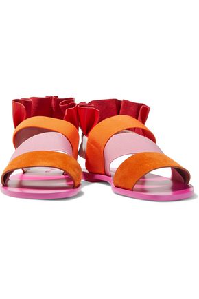 Emilio Pucci Ruffled Color-block Leather And Suede Slingback Sandals In Pink