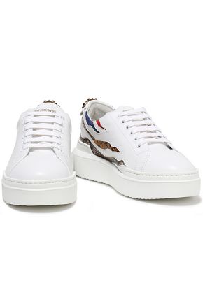 Roberto Cavalli Ayers-paneled Leather Sneakers In White