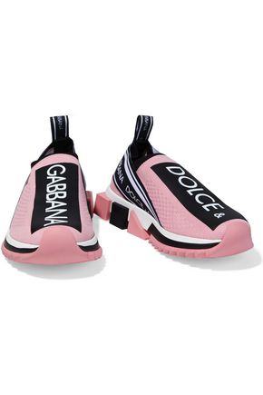 Click to view more detailed imagery on our partner's website Dolce & Gabbana Super King Monogram-trimmed Stretch-knit Slip-on Sneakers In Baby Pink