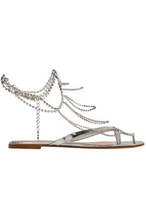 Gianvito Rossi Woman Nadja Crystal-embellished Mirrored-leather Sandals Silver