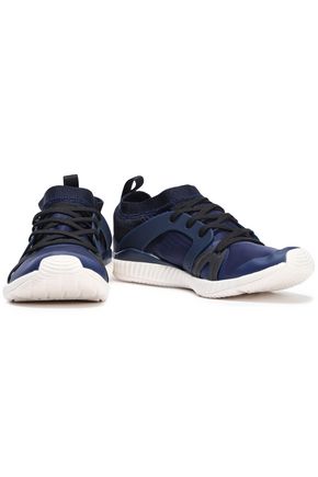 Adidas By Stella Mccartney Crazy Train Pro S Pvc-trimmed Stretch-knit Sneakers In Indigo