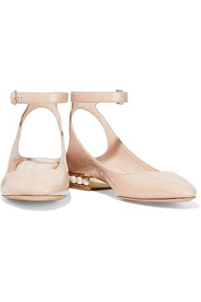 Nicholas Kirkwood Lola Faux Pearl-embellished Patent-leather Ballet Flats In Blush