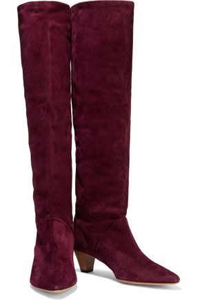 Iro Drapy Suede Knee Boots In Burgundy