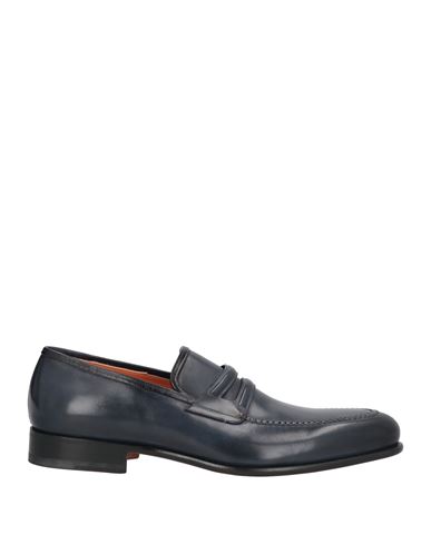 Santoni Man Loafers Midnight Blue Size 11 Leather In Blue