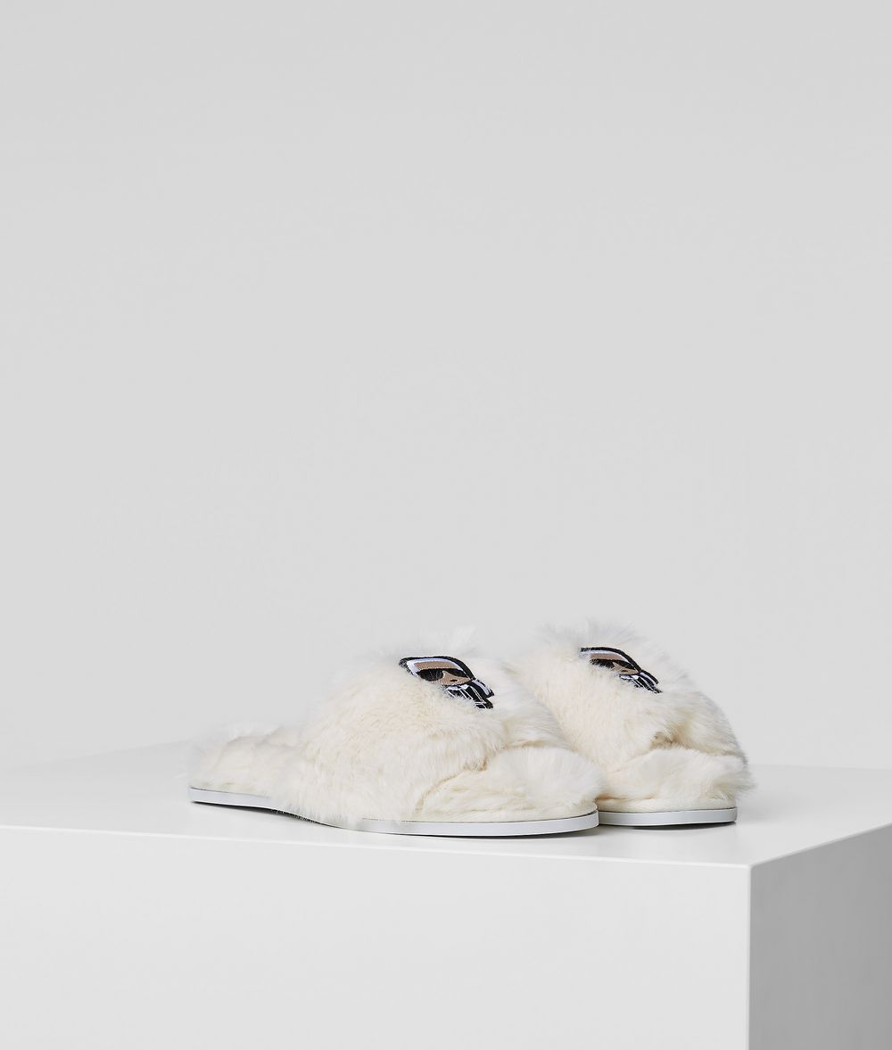 Karl Lagerfeld Damen Salotto Choupette Ikonik Slipper Elfenbein 100% Polyester, Größe: S