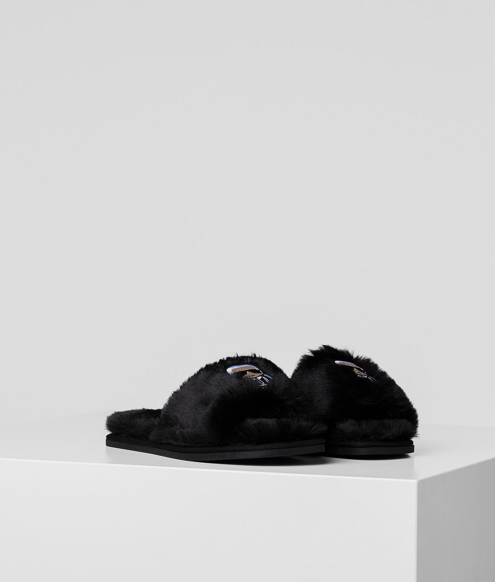 Karl Lagerfeld Damen Salotto Choupette Ikonik Slipper Schwarz 100% Polyester, Größe: L